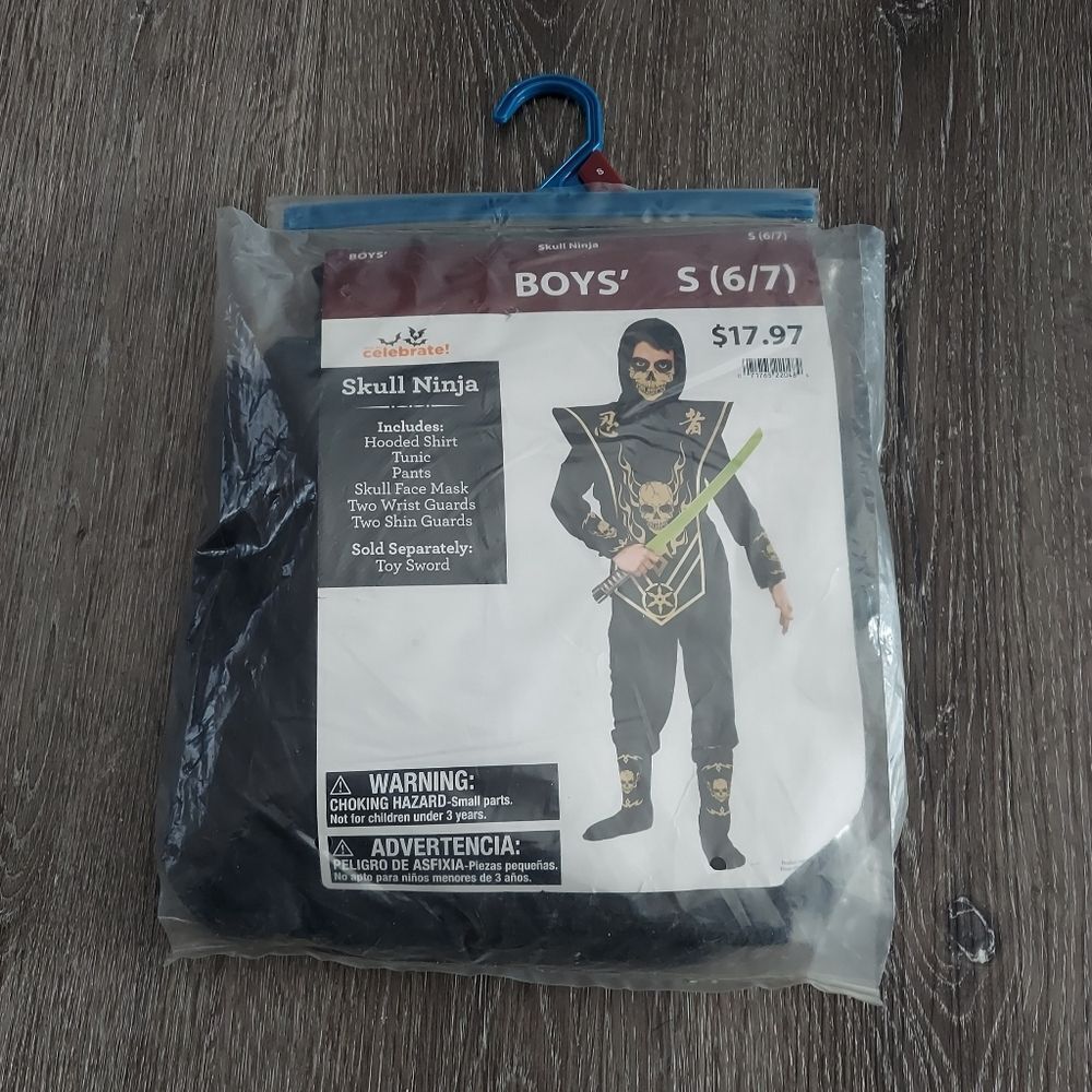 Skull Ninja Halloween Costume for Kids - Black - Small (6-7)